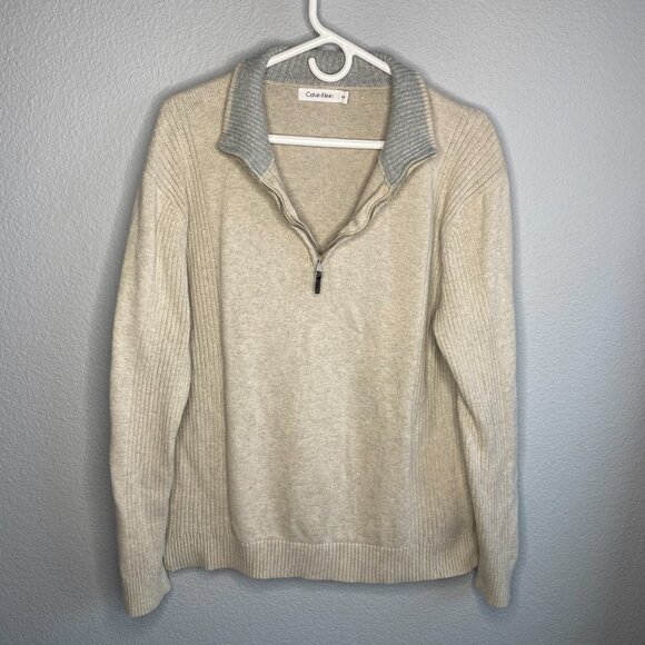 Calvin Klein Quarter Zip Sweater 100% Cotton - Picture 1 of 7